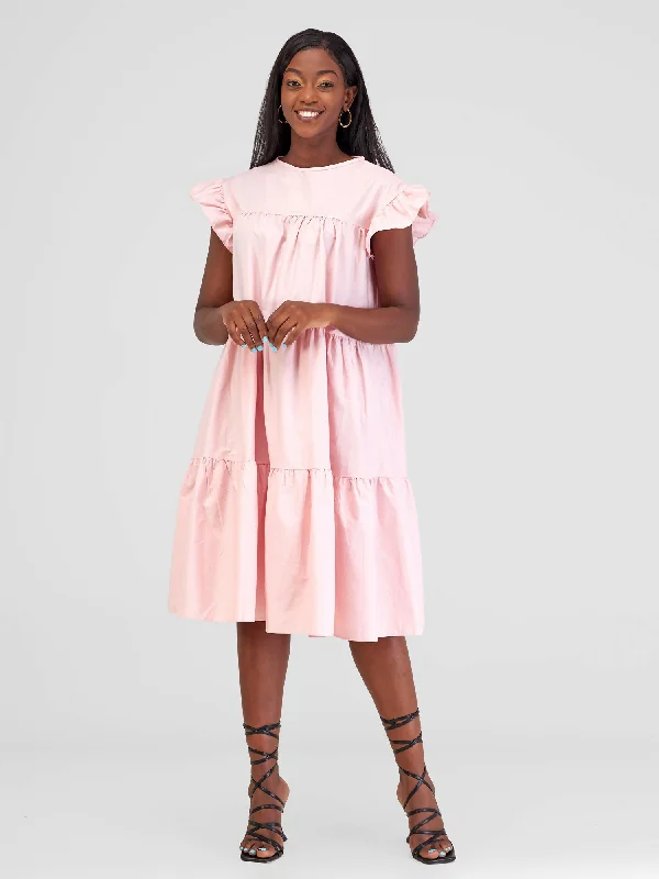 Overflow Couture Tiered Shift Dress - Peach