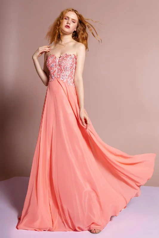 Prom Long Dress Strapless Chiffon Formal Evening Gown