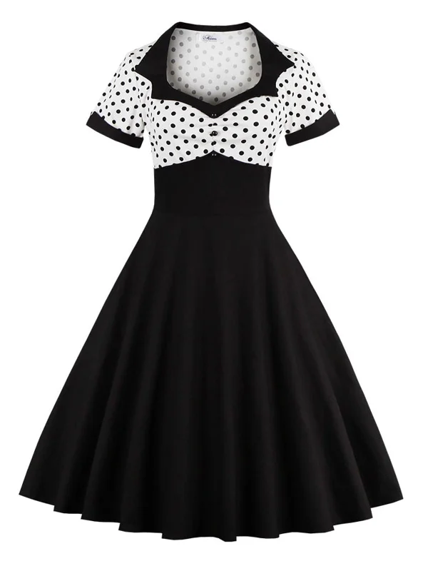 1950s Polka Dot Patchwork Swing Dress