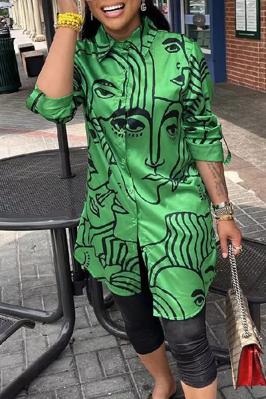 Abstract Face Print On-trend Button Shirt