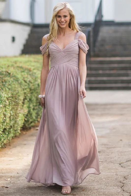 Mauve Chiffon Bridesmaid Dresses with Off-the-shoulder