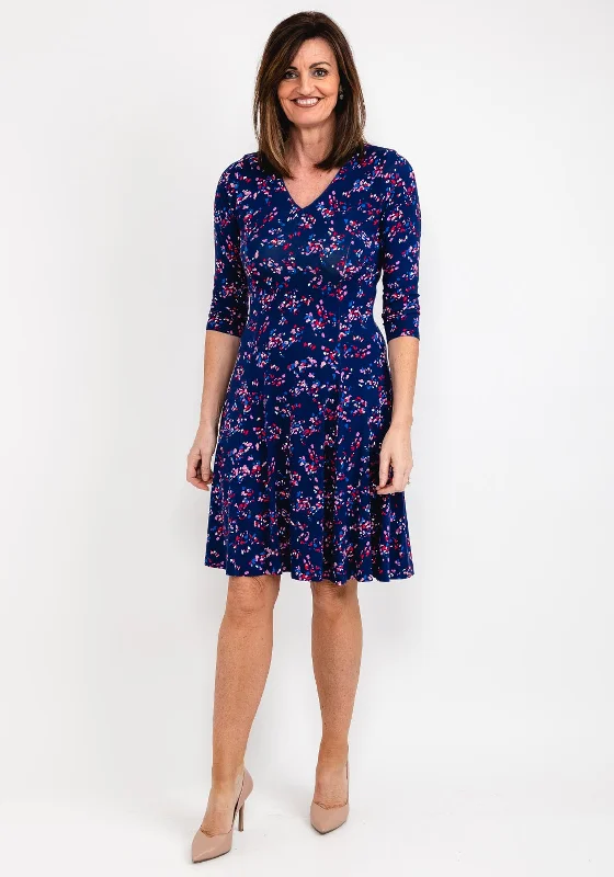 Sandwich Speckle Print Flared Dress, Indigo Multi