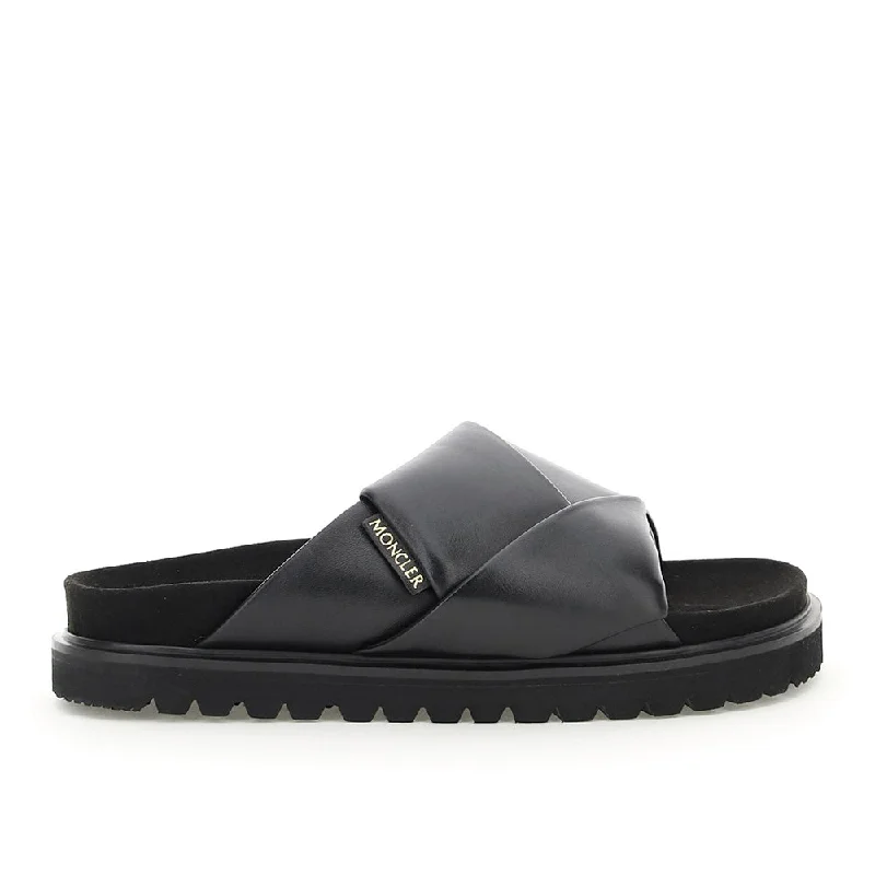 Moncler Women's Fantine Leather Woven Sandal Black