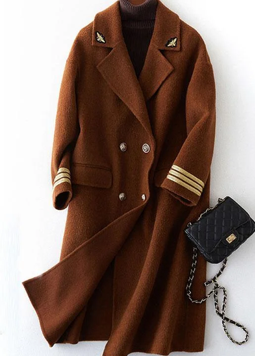 Fashion chocolate wool overcoat trendy plus size long Notched coat back side open coats